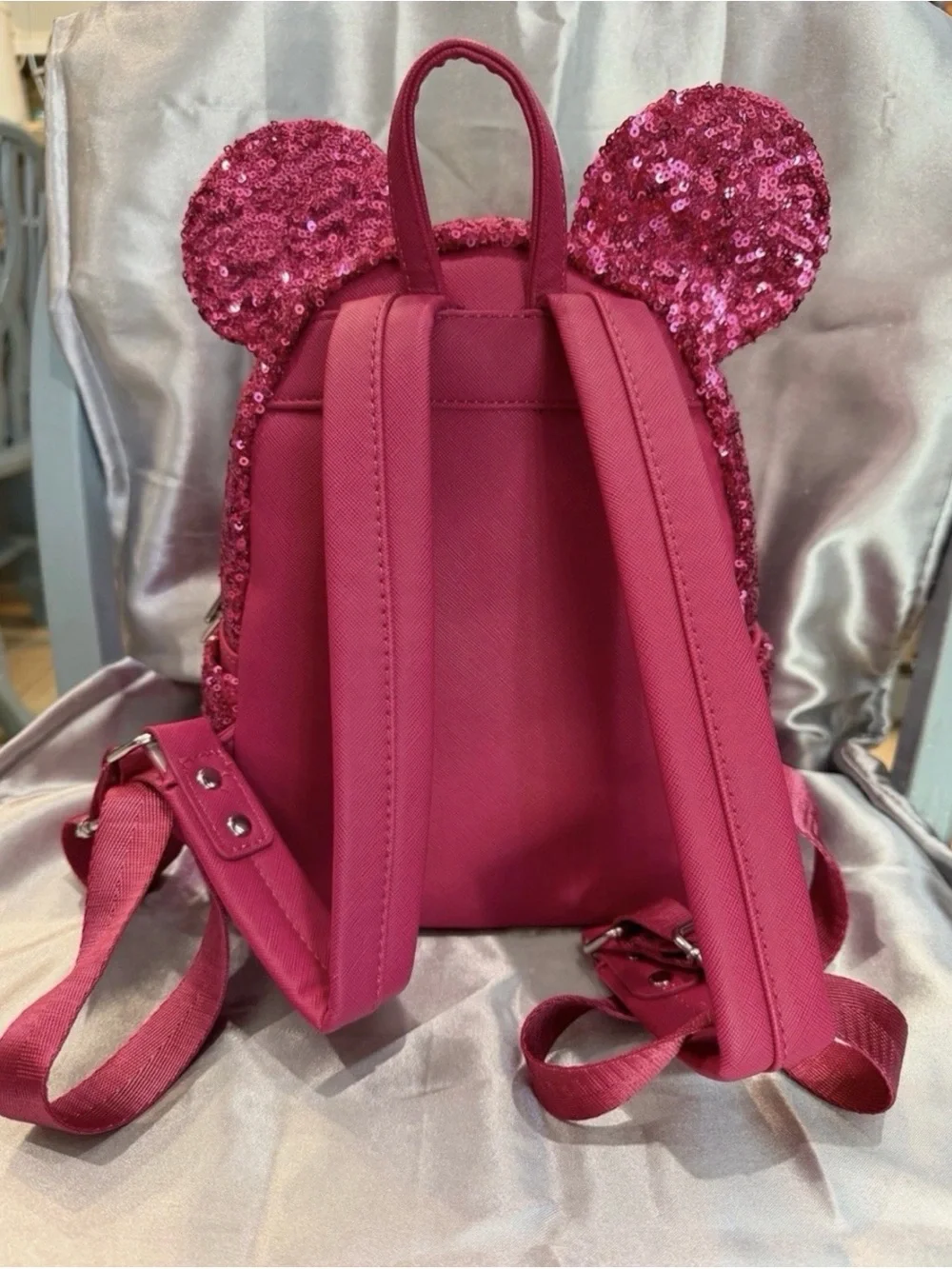 Loungefly x Disney Parks Pink Sequin Minnie Ear Mini Backpack